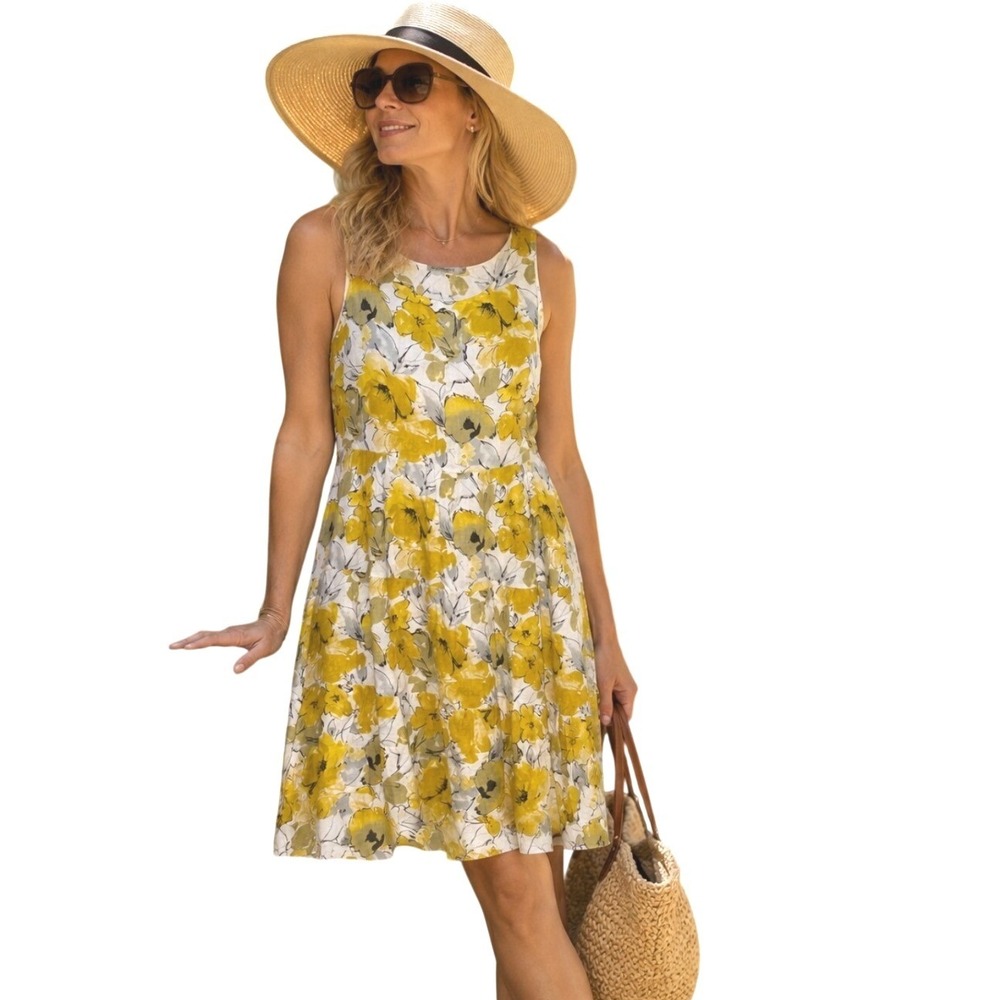 Valentina Naldi 100% Linen Floral Shift Dress NWOT sz M Italy